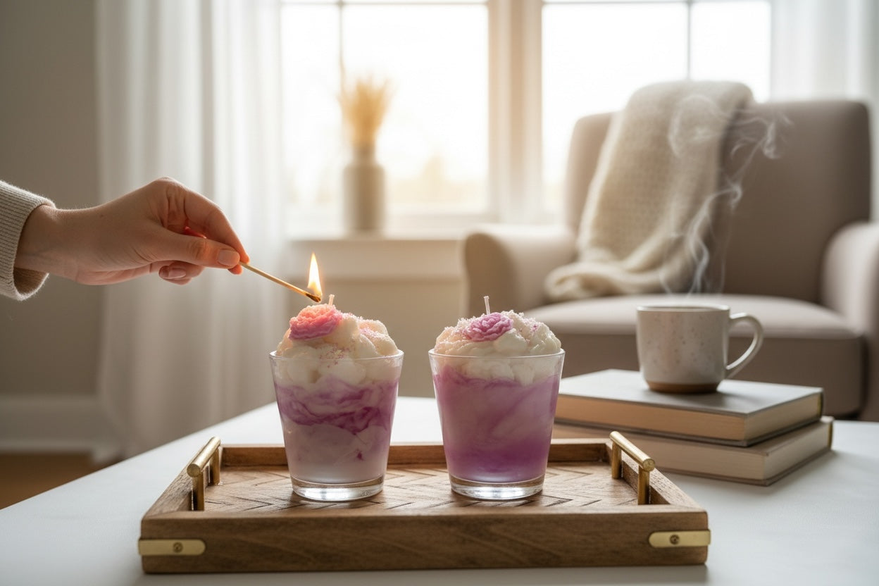 Dessert Kerzepassend zum Frühling mit einem Duft nach frischer Wäsche und einem Blumenmeer